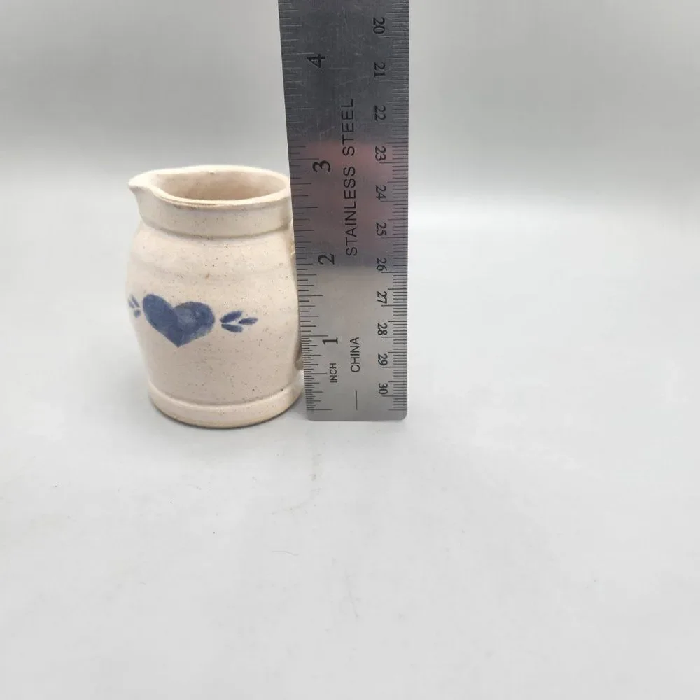 Vintage Pinewood Valley Pottery Creamer Blue Heart Stoneware 3” Glazed